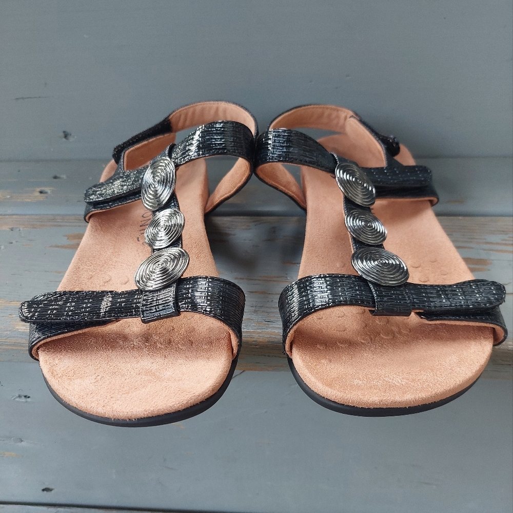 Vionic Farra II Medallions Women's Sandals Sz 8W Black Strappy Orthotic Comfort - Picture 2 of 9
